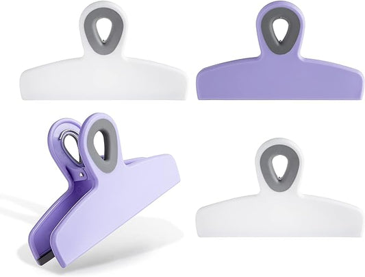 COOK WITH COLOR Bag Clips - Heavy Duty Chip Clip and Refrigerator Magnet Clips for Food Storage with Air Tight Seal Grip, Lavender, Pack of 4 Large Clips