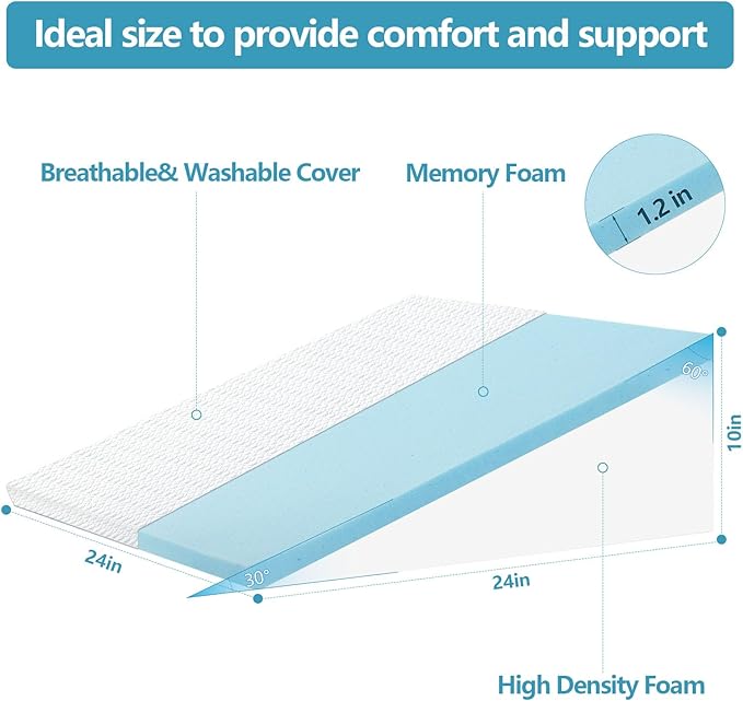 Wedge Pillow for Sleeping, 10 inch Bed Wedge Pillow for Acid Reflux Relief, Sleep Apnea, Snoring, Back Pain Relief, Memory Foam Wedge Pillow for Anti Snoring, Triangle Pillow for Gerd (10 inch)