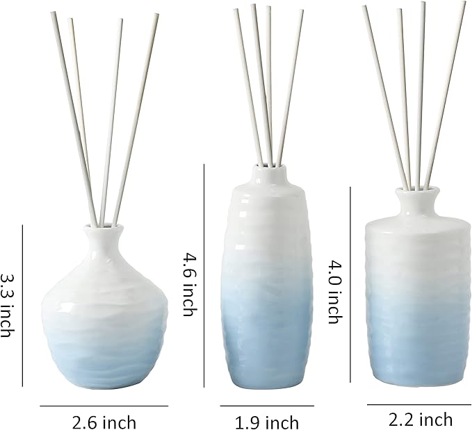 Bathroom Accessories - Ceramic Diffuser Bottles, Set of 3 (Blue and White Gradient)