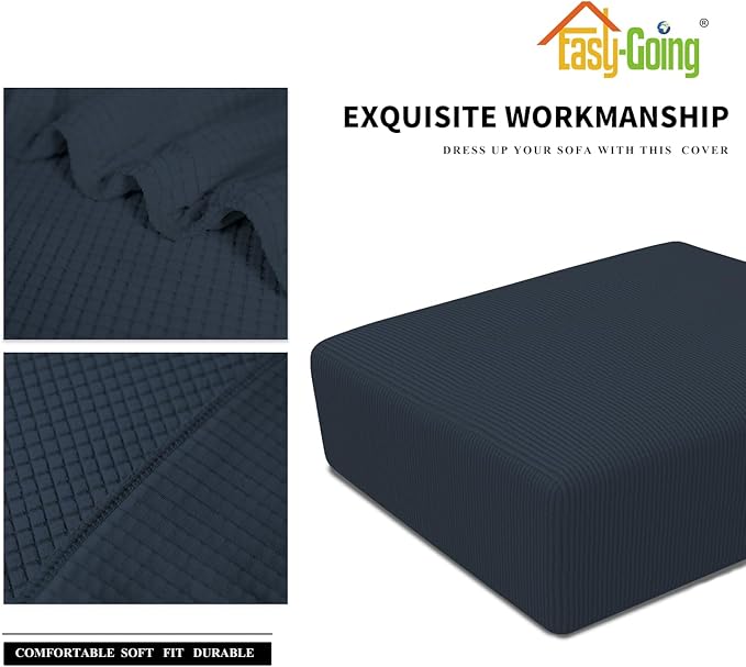 Easy-Going Stretch Square Ottoman Cover 40x40x15 inch Folding Storage Stool Furniture Protector Soft Rectangle slipcover with Elastic Bottom Dark Blue