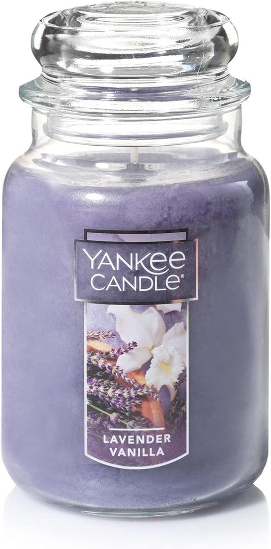 Yankee Candle Lavender Vanilla Scented, Classic 22oz Large Jar Single Wick Candle with Over 110 Hours of Burn Time. Perfect for Relaxing Evenings, Events, and Gifting