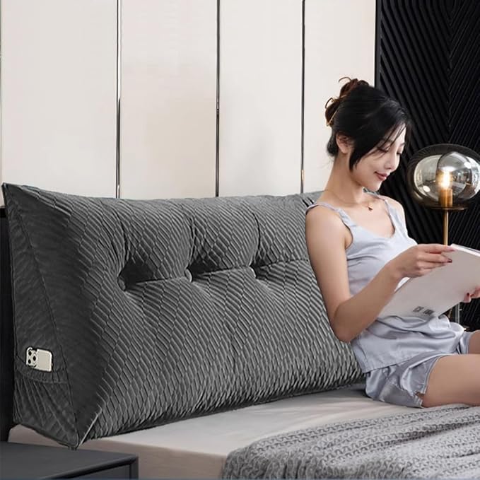 Gradient Velvet Triangular Wedge Pillow, Removable Cover Headboard Pillow for Daybed, Backrest Positioning Support Pillow Cushion Resting Reading Relaxing (Blue, King(76 * 20 * 8in))