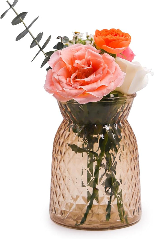 OFFIDIX Glass Vase,6.5 * 4.5in Large Mouth Shape Geometric Faceted Design Flower Vase for Weddings,Events,Decorating,Office,Home Decor