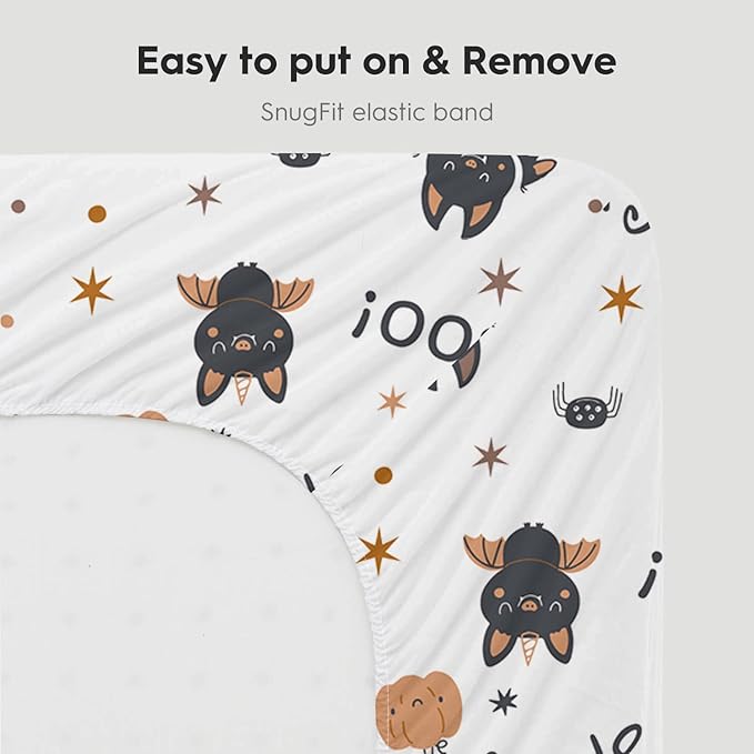 Horaldaily 2 Pack Fitted Crib Sheet for Boys Girls,Soft Breathable Washable Jersey Microfiber Baby Crib Sheet, Fits Standard Size Crib Mattress 28in x 52in, Bats Pumpkin Nursery Sheet Sage Black/White