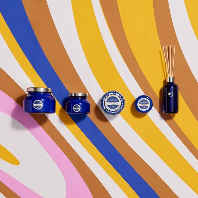 Capri Blue Pineapple Flower Reed Diffuser Set - Includes Reed Diffuser Sticks, Fragrance Oil, and Glass Bottle - Luxury Scented Room Fresheners - Cobalt Blue (8 fl oz)