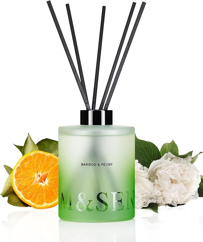 M&SENSE Bamboo Peony Reed Diffuser Set - 16.9 fl oz Non-Toxic Natural Scented with Sticks, Long-Lasting Essential Oil Diffuser Gift for Bedroom, Bathroom & Office Decor