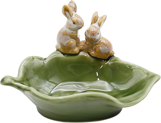 Rabbit Ceramic Soap Dish, Decorative Bunny Soap Plate, Key Bowl Jewelry Dish, Green