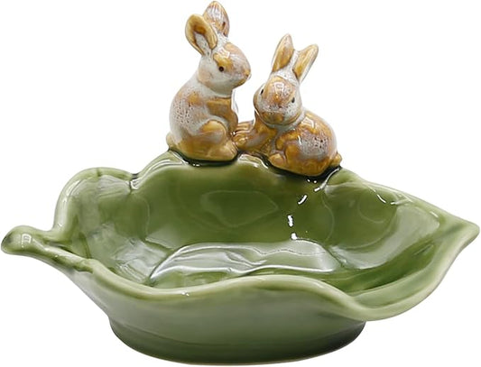 Rabbit Ceramic Soap Dish, Decorative Bunny Soap Plate, Key Bowl Jewelry Dish, Green