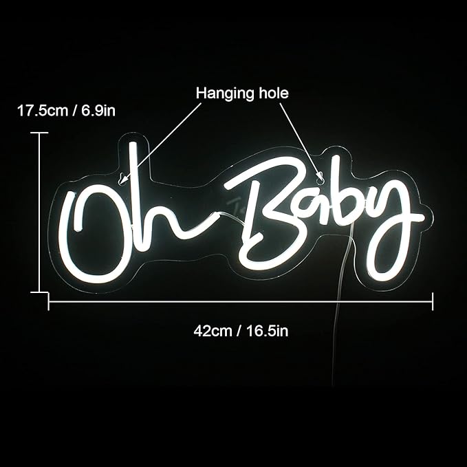 Neon Light Oh Baby White Neon Sign for Wall Decor Neon Lights Sign Oh Baby Word LED Neon for Nursery Bedroom Game Room Club Bar Wedding Party,Room Decor,Aesthetic Room Decor，Living Room Decor