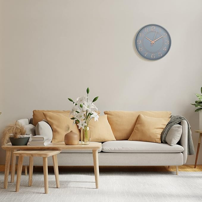 HZDHCLH Modern Wall Clocks Battery Operated,10 inch Grey Clock for Wall,Silent Small Wall Clock for Living Room Bedroom Kitchen Office Nursery Decor