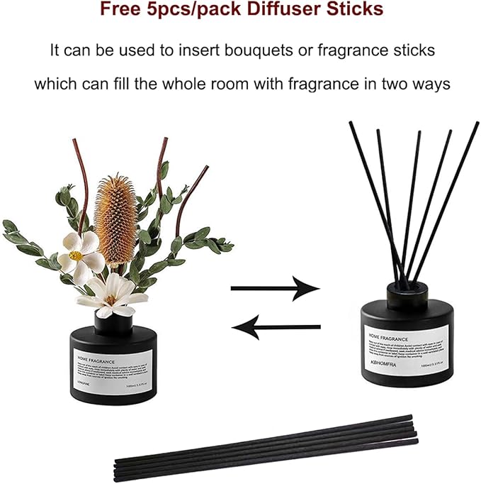 Reed Diffuser Set with Dried Flowers, 3.38fl.oz Fragrance Diffuser with Sticks, Scented Sticks Aroma Diffuser, Home & Office Décor for Air Fresheners, Bathroom (Pure White Gardenia)