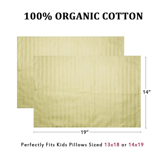 Toddler Pillowcases Set of 2, Hypoallergenic 14x19 Pillow Cover Fits Pillows Sized 13x18 or 14x19, 100% Soft Cotton Envelope Closure Kids Pillowcase for Sleeping, Machine Washable, Yellow Stripe