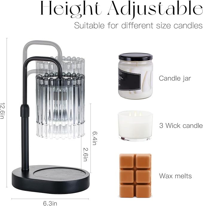 Candle Warmer Lamp with Timer: Black Candle Warming Lamp with 2 Bulbs Height Adjustable Wax Melt Warmer Dimmable Modern Bedroom Decor Gift for Women