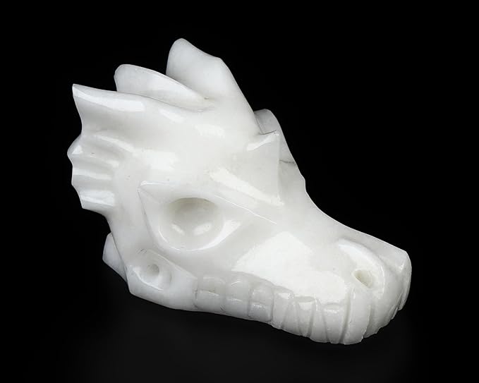 Skullis 2.0" White Jade Hand Carved Crystal Dragon Skull Sculpture, Crystal Healing.1513