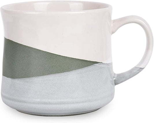 Bosmarlin Large Stoneware Coffee Mug, Big Tea Cup for Office and Home, 21 Oz, Dishwasher and Microwave Safe, 1 PCS (Geometry-Green)