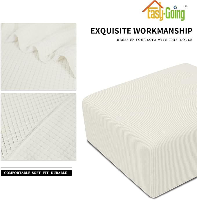 Easy-Going Stretch Square Ottoman Cover 40x40x15 inch Folding Storage Stool Furniture Protector Soft Rectangle slipcover with Elastic Bottom Cream