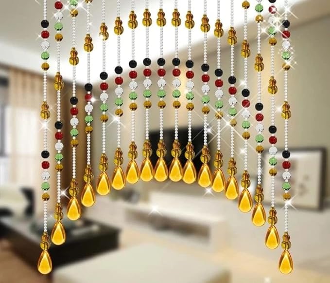 Hanging Glass Door Beads Beaded Curtains Valance Self-Adhesive for Doorways Crystals Stran Arched Windows, Clear Crystal Room Bead Partition Curtain Door Frame Beads for Doorways Closets 5