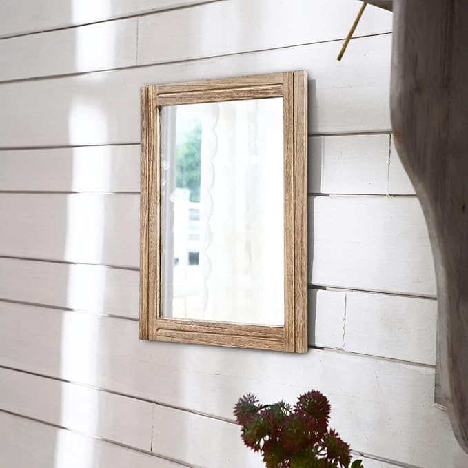 AAZZKANG Rustic Mirror for Wall with Rectangle Wood Framed Decorative Hanging Mirrorrs for Bedroom Bathroom Living Room Dressing Room