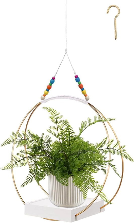 Hanging Planters for Indoor Plants,Plant Hanger with Sturdy Wood Base,Modern Boho Macrame Plant Hanger,Wall Ceiling Window Stands(Plants/Pots Not Included) (1 Pack/Gold+Macrame)