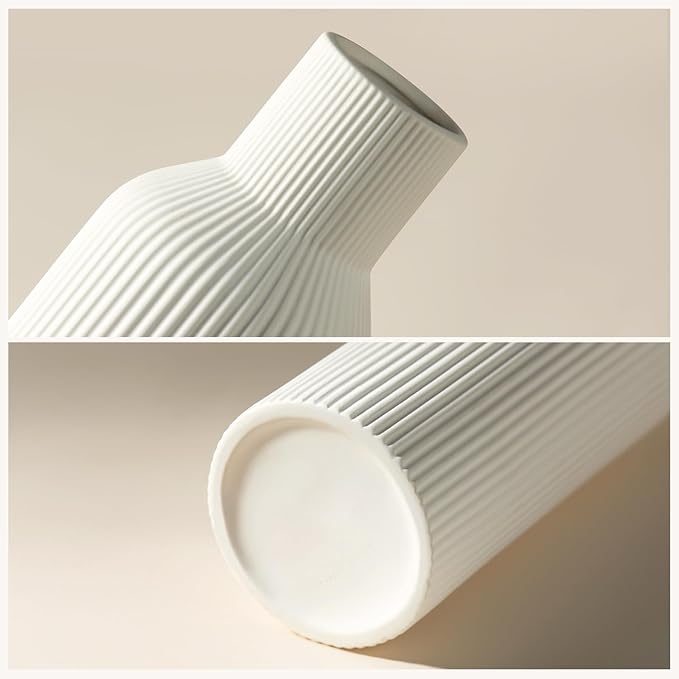White Ceramic Vases Set of 3,Farmhouse Decor, Home Decor, Pampas Grass Vases for Kitchen, Bedroom, Office, Living Room, Bathroom, Wedding, Entryway, Table Centerpieces, Gifts Women Mom