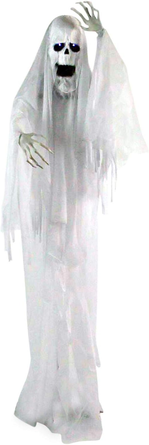 Haunted Hill Farm Life-Size Scary Talking Ghost Animatronic with Touch Activated Lights and Sound, Battery Operated Indoor or Covered Outdoor Decoration, Creepy Halloween Prop