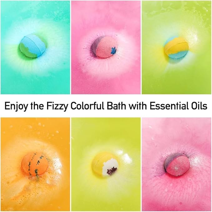 Bath Bombs Gift Set - 6pc XXL Handmade Fizzy Shower Bombs with Essential Oils + Coconut Oil to Moisturize Dry Skin - Relaxing Spa Day for Women, Men, & Kids - Birthday, Anniversary, Bridal