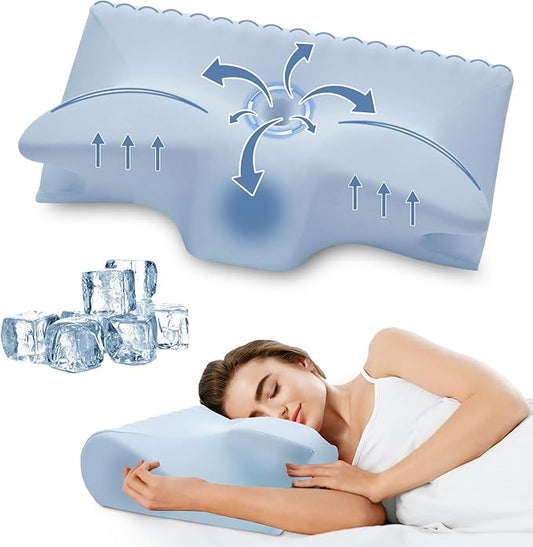 Cervical Pillow for Neck Pain Relief, Cooling Contour Memory Foam Pillows Support Odorless Ergonomic Neck Pillow Adjustable Orthopedic Bed Pillow for Side Back Stomach Sleeper with Pillowcase