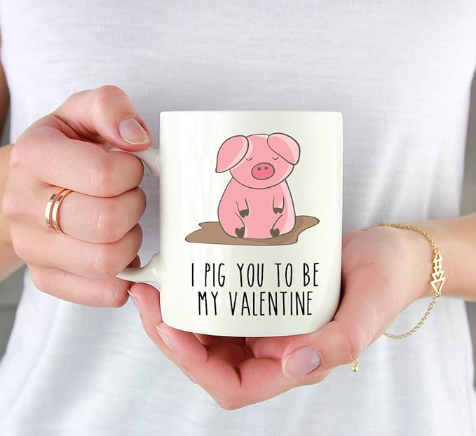 Andaz Press Valentine’s Day Funny Pun 11oz. His Her Couples Coffee Mug Gift, I Pig Pick You To Be My Valentine, Pig Graphic, 1-Pack, Gift Box