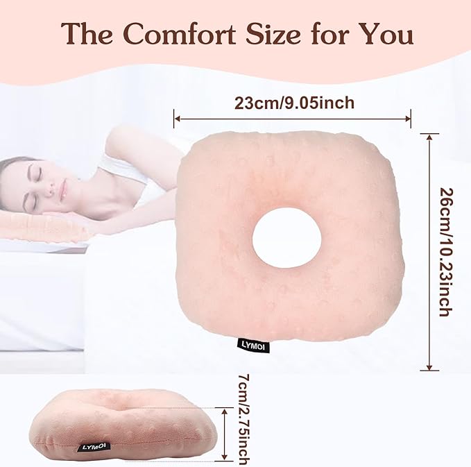 Piercing Pillow, Ear Hole Piercing Pillows, O-Shaped Side Sleeping Pillow, Ear Protector Pillow for Ear Pain, Piercing, CNH, Pain Relief Sleeping, Pressure Sore, Minky Dot(Pink)