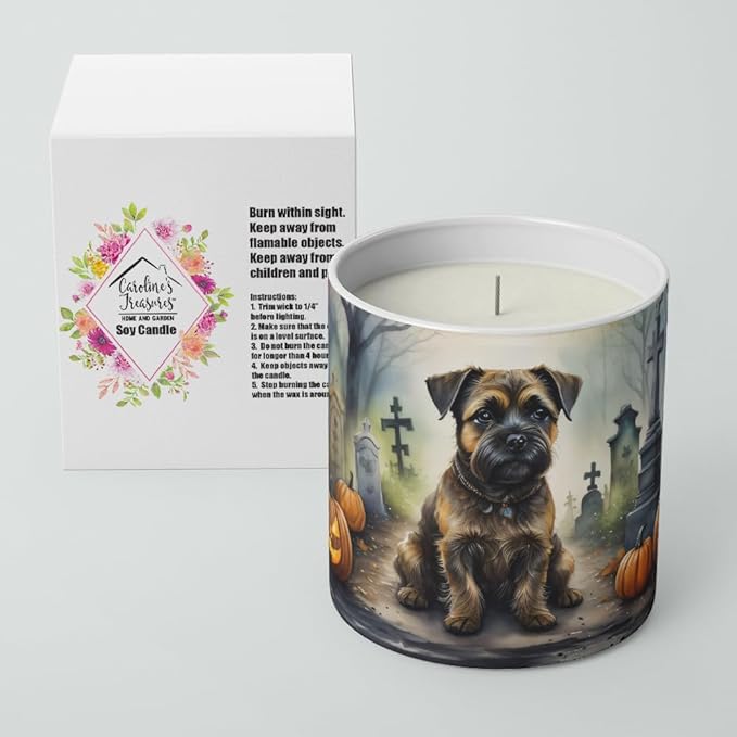 Caroline's Treasures DAC2019CDL Border Terrier Spooky Halloween Decorative Soy Candle Nature Soy Wax Essential Oil Home Decor Ideal for Bedroom Kitchen Bath Office Gift, 10 oz