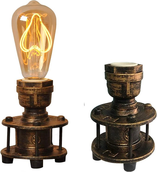 Industrial Table Lamp Base for Bedroom, Small Bedside Desk Lamps Vintage Rustic Farmhouse Mini Lamp Gold Metal Bronze Lights for Nightstand, Reading Room (No E26 Edison Bulb)