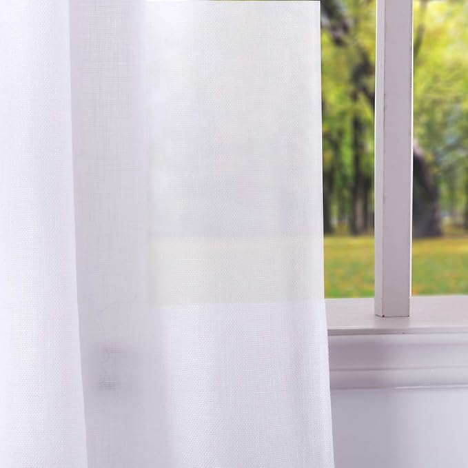Valea Home Soft Burlap Natural Rod Pocket Window Curtain Panels for Living Room, 37 inches x 54 inches, 1 Panel, White