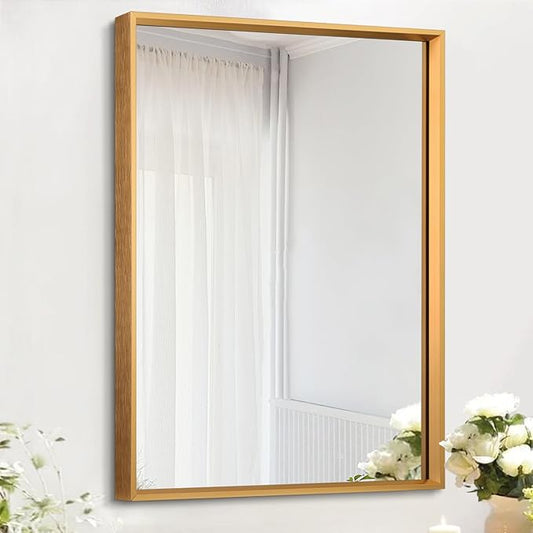 AAZZKANG Bathroom Mirror Rectangular Decorative Metal Mirrors for Wall with Frame Bedroom Living Room Home Decor Gold 20"x16"