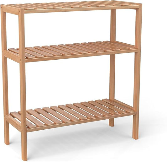 kinbor Bamboo Rack Multifunctional Bathroom Kitchen Living Room Holder Plant Flower Stand Utility Storage Shelf (3-Tier)