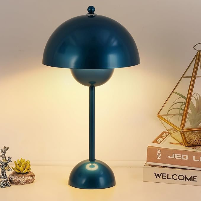 COSYLUX Modern Small Table Lamp for Bedroom, Cute Dome Shade Reflecting Light Reading Lamp for Living Room, Kid's Room, Study, Office, Beside Bedside Nightstand Desk Lamp(Pearl Blue)