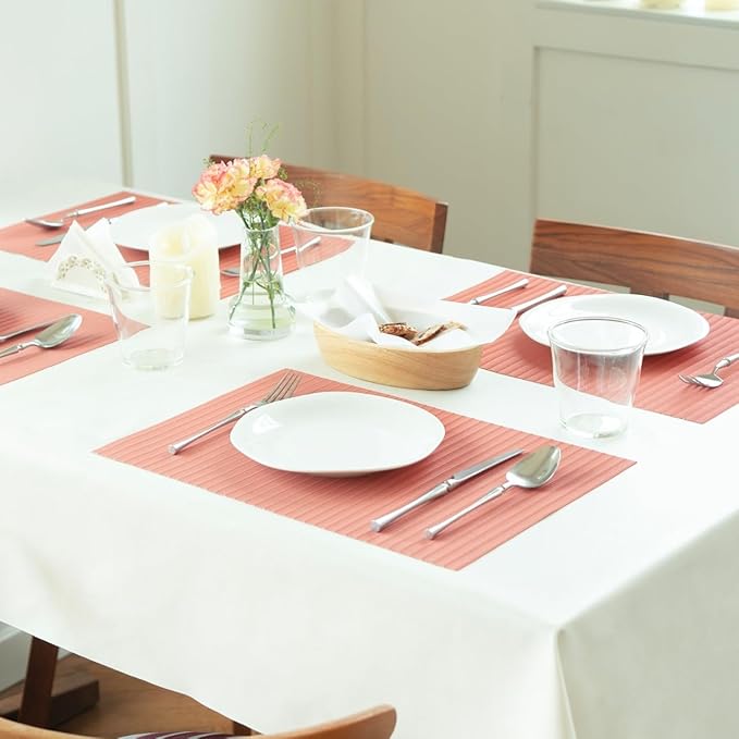 Placemats Set of 6 Vinyl/Plastic Woven Place Mats for Kitchen Table Indoor/Outdoor Washable Placemat Wipeable Dining Table Mats (Red Stripes,6)