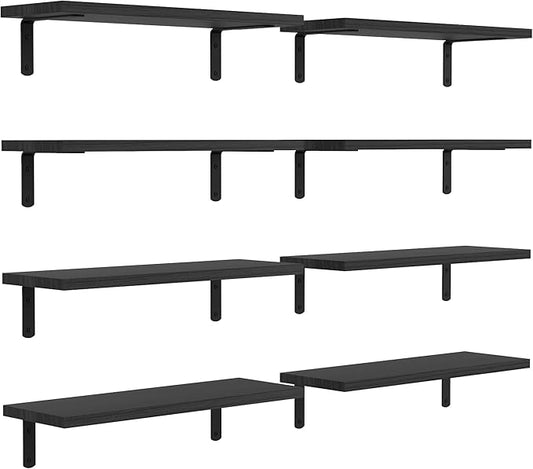 Floating Shelves, 8 Sets Wall Shelves, Wooden Floating Shelves for Bedroom Wall Décor, Wall Mounted Floating Bathroom Shelf for Storage, Floating Book Shelf Living Room – Black