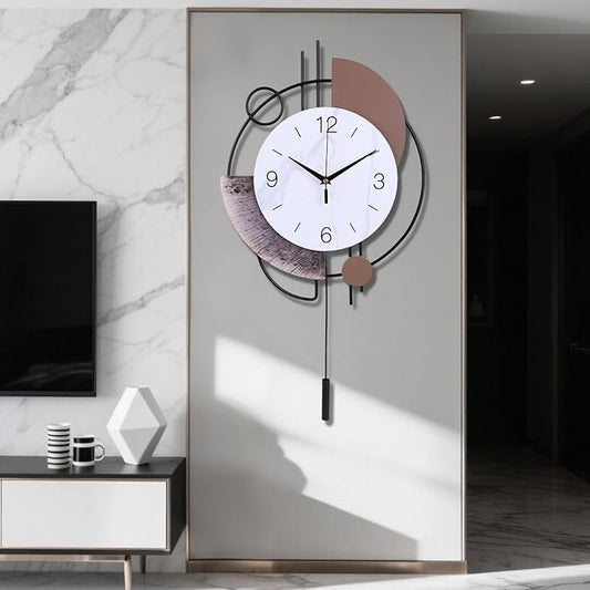 Wall Clock, Silent Non-Ticking Quality Quartz Battery Operated with Pendulum, Large Wall Clock for Living Room Kitchen Home Bathroom Bedroom Wall Decor, 13x21.65inch(Brown)