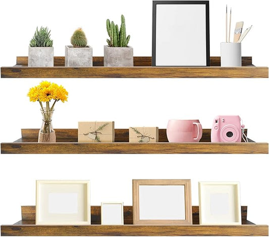 Giftgarden 36 Inch Large Floating Shelves for Wall Set of 3, Rustic Picture Ledge Wall Shelf for Bedroom Kitchen Bathroom Living Room Nursery Display, 3 Different Sizes