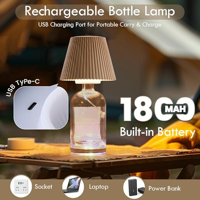WILIT Wireless Lamp Shades for Table Lamps, 3-Level Brightness Wine Bottle Lights, Cool Desk Lamps for Bar Decor, Wine Lamp with RGB Lights, Touch Lamp Cordless, House Warming Gifts, White Desk Lamp