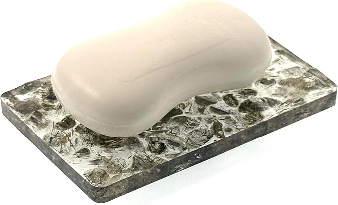 Handmade River Rock Rectangle Bar Soap Holder Stone Pebbles Soap Dish for Shower and Bathroom Decor, Natural Soap Tray to Keep The Soap Dry Resin Kitchen Decoration (Crystal rutilated)