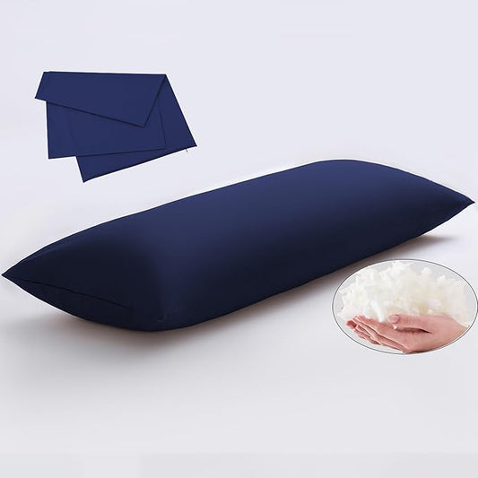 Memory Foam Body Pillow with Removable 100% Cotton Cover, Full Body Pillows for Adults, Large Long Bed Pillow for Sleeping, Firm & Supportive (20x54 inch, Navy Blue)