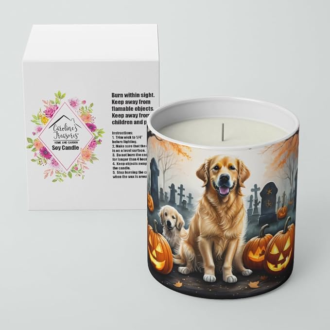 Caroline's Treasures DAC2043CDL Golden Retriever Spooky Halloween Decorative Soy Candle Nature Soy Wax Essential Oil Home Decor Ideal for Bedroom Kitchen Bath Office Gift, 10 oz