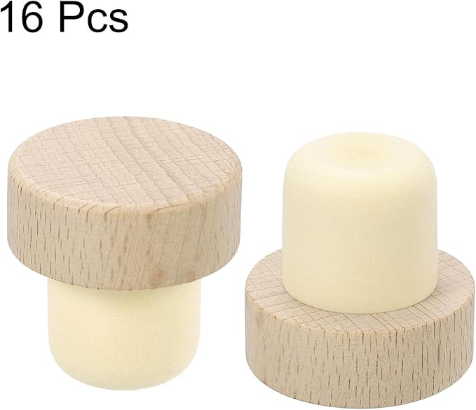 uxcell 16Pcs T-shaped Stoppers, 0.91inch Dia Cork Wine Stopper Reusable Wine Bottle Corks Sealing Plug for Wine Beer Beverage Bottle Crafts, Wood Color