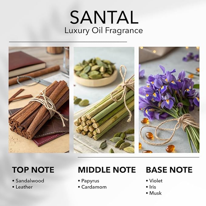 Santal Fragrance Oil 16.9 Fl Oz (500 mL) Essential Oil for Diffusers, Sandalwood & Leather Opening, Followed by Floral and Woodsy Notes, for Home, Spa & Office Use, Pure Aroma Ingredients