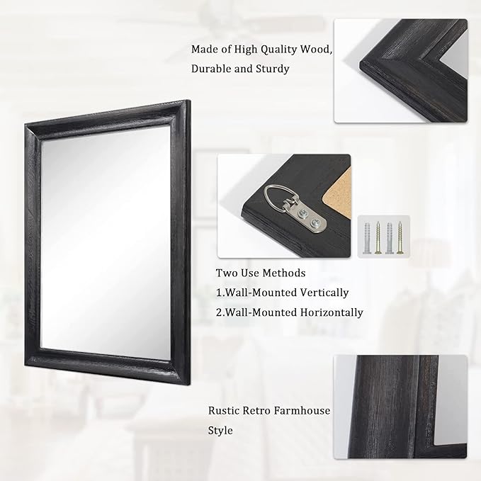 Mirrors for Wall with Black Wood Frame Large 26"x18" Rectangular Hanging Mirrors for Bathroom Bedroom Living Room Home Decor