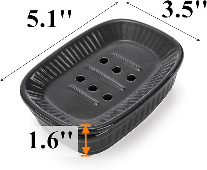 Tebery 2 Pack Ceramic Soap Dish, Non-Slip Shower Soap Holder, Double Layer Detachable Soap Saver Tray for Bathroom, Kitchen Sink, Countertop