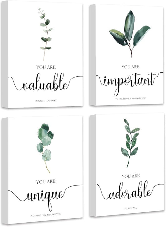 FRAMED Motivational Wall Art, Inspirational Quote Wall Art, Boho Botanical Leaf Wall Decor, Office Study Living Room Bedroom Decor, Set of 4, 8x10 inch (20x25 cm)