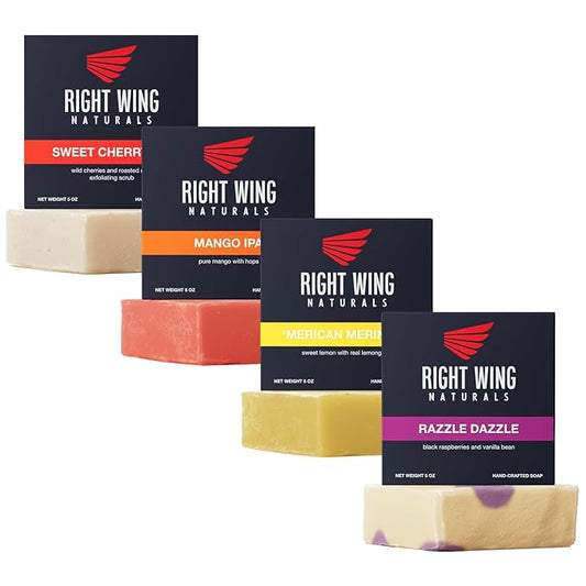 Right Wing Naturals Bar Soap Gift Set for Men | Handcrafted Cold-Pressed | Handmade Organic Soap for Men | Most Popular Flavors | Natural Scented Men’s Bar Soap| Pack of 4 Bars