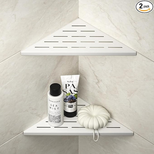 Corner Shower Shelf, 304 Stainless Steel with Slot Design for Bathroom Storage, Grout in Shelf for Tiled Wall (White, 10"-2 Pack)